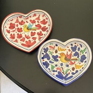 Heart-Shaped Ceramic Plates with Bird Design